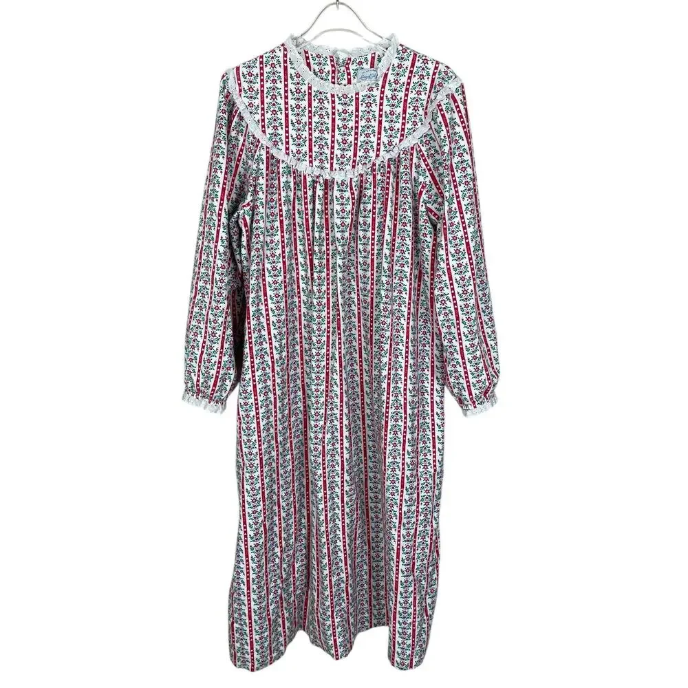 Vintage Lanz of Salzburg Cotton Flannel Nightgown Floral Hearts Medium Cottage - Picture 3 of 15